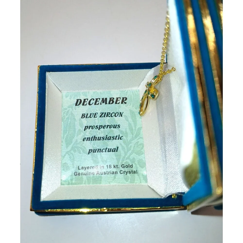 Cross Necklace 18K Gold Plated Genuine Austrian Crystal Blue December Birthstone
